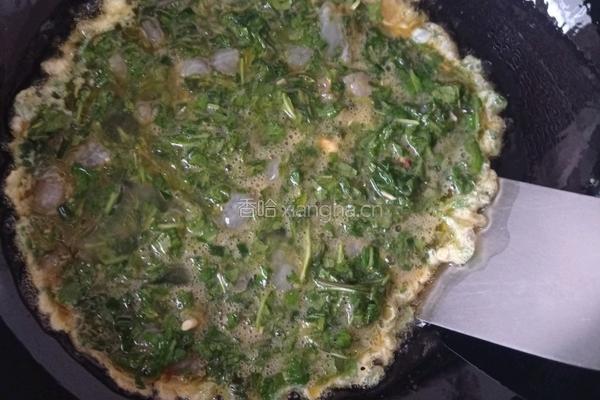 农场鸡蛋荠菜虾仁饼的做法图解9