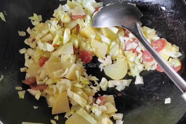 白菜土豆炒香肠的做法图解5